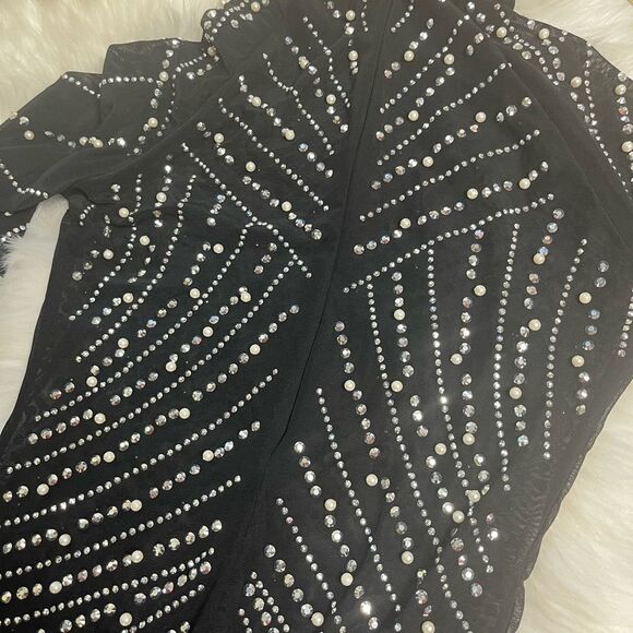 Unbranded Luxury Rhinestones & Pearls Feather Mini dress feather accents Size S - Picture 14 of 16